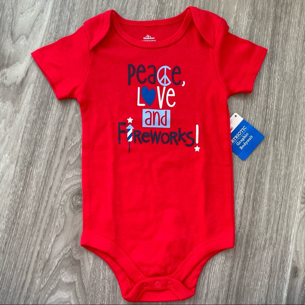 “Peace, Love, and Fireworks” bodysuit 24 months